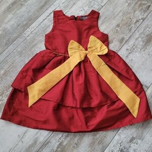 Little Girl's Red Satin Sleeveless Christmas Holiday Dress Size 4-5 Years Bow